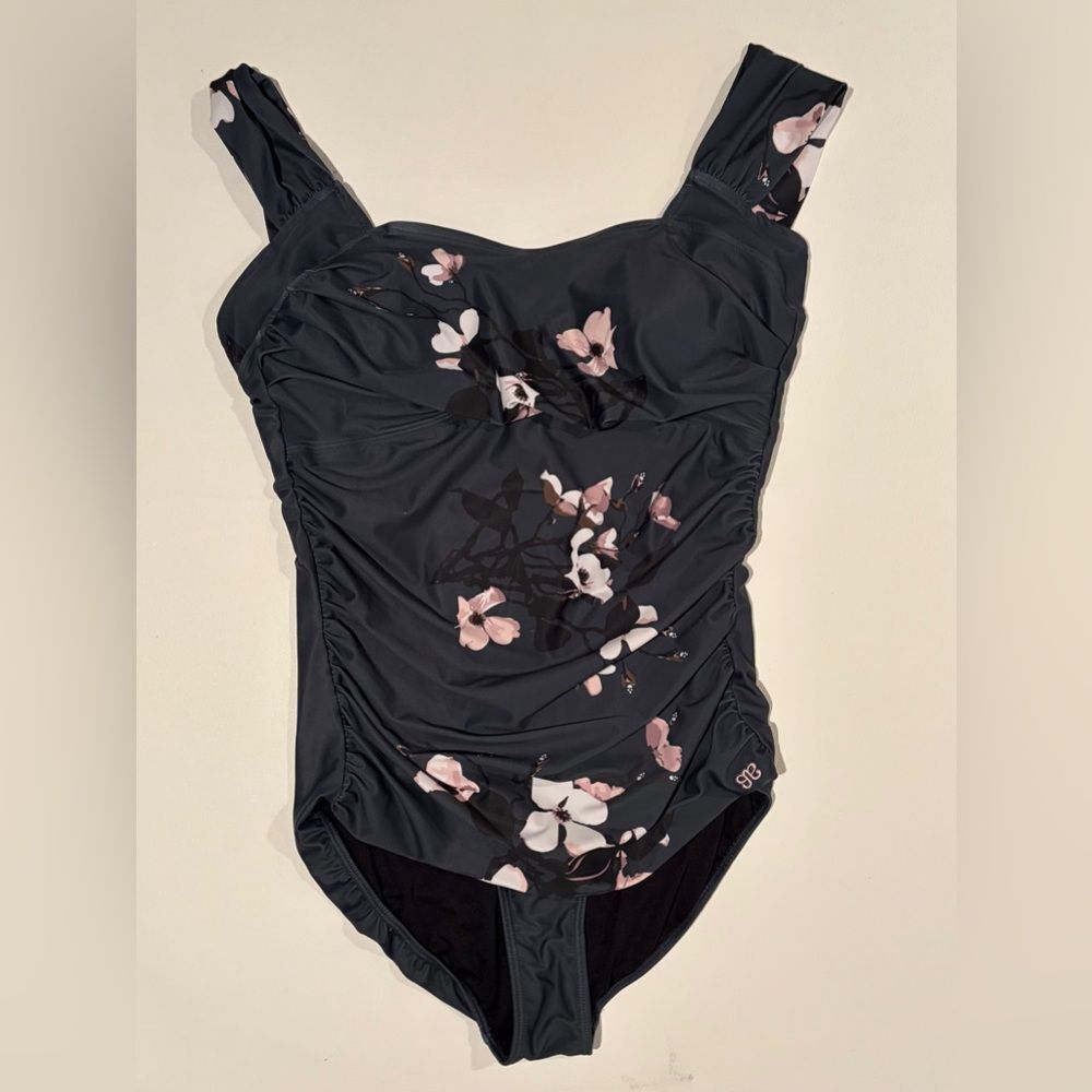 Albion Floral Tummy Control One-Piece dark gray floral Swimsuit XL